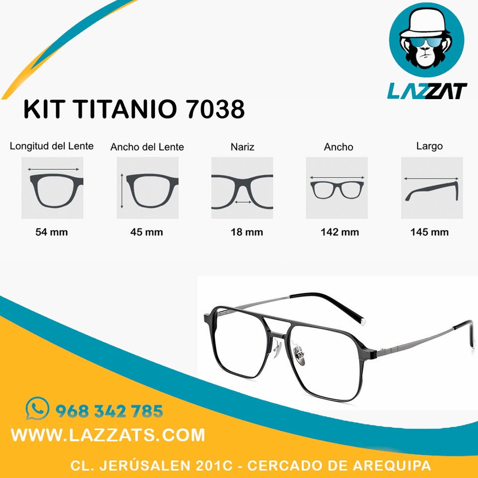 Kit titanio 3D aviador 7038 + 3 sobre lentes polarizados